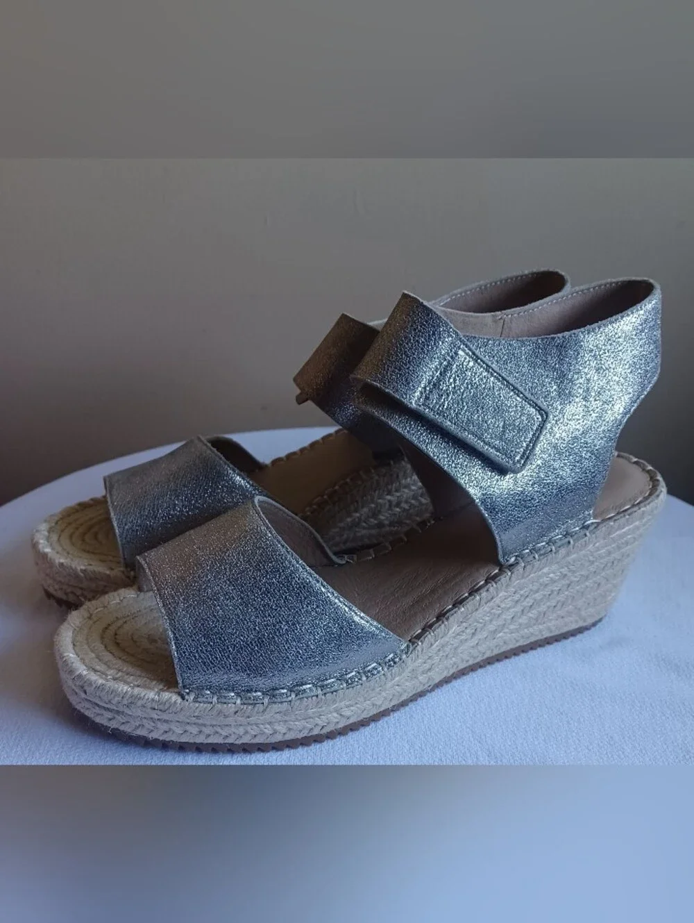 EILEEN FISHER weslia Espadrille Wedge Sandal In Platinum 9.5